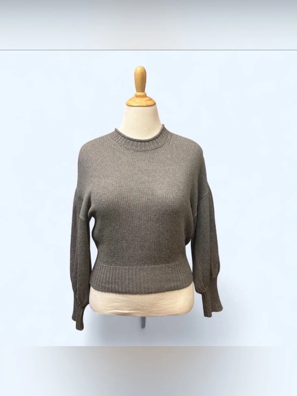 NSF Small Elsie Drop Shoulder Sweater Cotton Cashmere Blend Fitted Boxy Grey - Picture 2 of 5